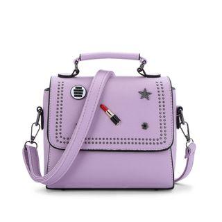 Faux-leather Applique Flap Satchel