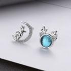 Deer Moonstone Rhinestone Asymmetrical Alloy Earring 1 Pair - Silver - One Size