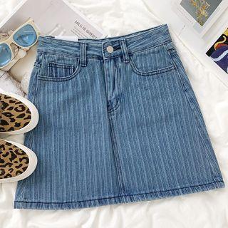 Striped Denim A-line Mini Skirt