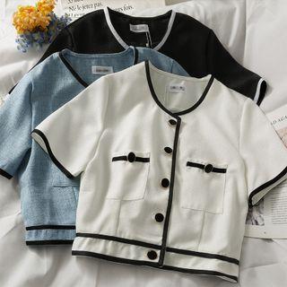 Contrasted-trim Crop Shirt