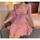 Set: Spaghetti Strap Mini A-line Dress + Cropped Cardigan