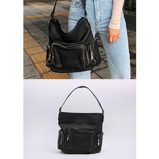 Zip-pocket Hobo Bag Black - One Size