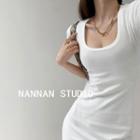 Plain U-neck Mini Dress In 5 Colors