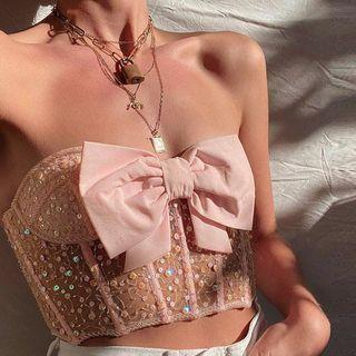 Bow Detail Sequined Tube Top