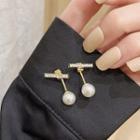 Rhinestone Bar Faux Pearl Alloy Dangle Earring 1 Pair - Gold - One Size