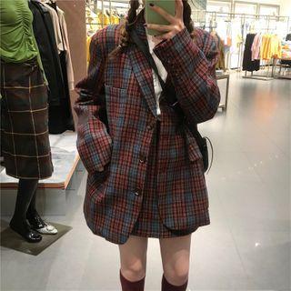 Plaid Loose-fit Blazer / Plaid Skirt