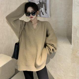 V-neck Sweater Sweater - Milky Brown - One Size