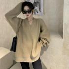 V-neck Sweater Sweater - Milky Brown - One Size