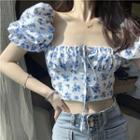 Floral Square-neck Puff-sleeve Top