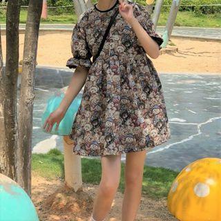 Short-sleeve Bear Print Mini A-line Dress