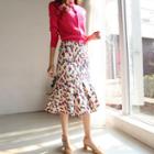 Floral Print Ruffle-hem Midi Skirt