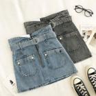Double-pocket High-waist Denim Skirt With Belt