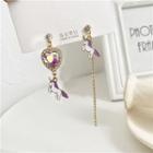 Non-matching Rhinestone Heart Alloy Unicorn Earring