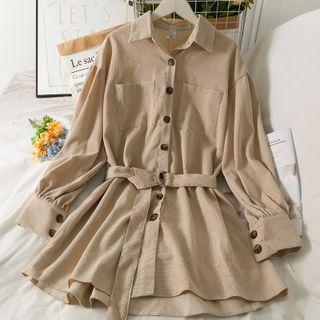 Drop-shoulder Midi Shirtdress With Belt