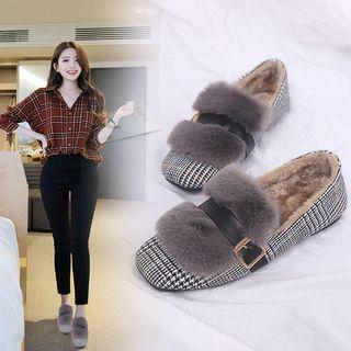 Faux Fur Panel Plaid Flats