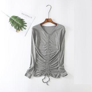 Long-sleeve Drawstring T-shirt Gray - One Size