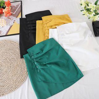 Plain Asymmetrical Ruched A-line Skirt