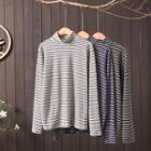 Mock-turtleneck Long-sleeve Striped T-shirt