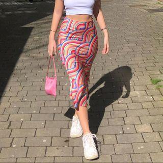 High Waist Patterned Mesh Midi Skirt