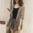 Set: Elbow-sleeve Blouse + Drawstring Shorts