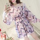 Set: Patterned Smocked Camisole + Wide Leg Shorts + 3/4-sleeve Light Jacket