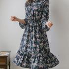 Capelet Gathered-waist Floral Dress