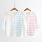 Striped Hooded Elbow-sleeve T-shirt / Lettering Elbow-sleeve T-shirt