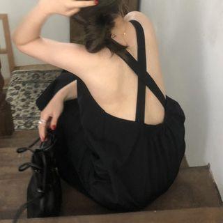 V-neck Open-back Cross Sleeveless Dress