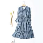 Tie-neck Long-sleeve A-line Chiffon Dress