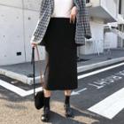 Back Slit Midi Straight-fit Knit Skirt Black - One Size