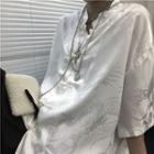 Dragon Printed Loose-fit Short-sleeve Frog-button Jacket
