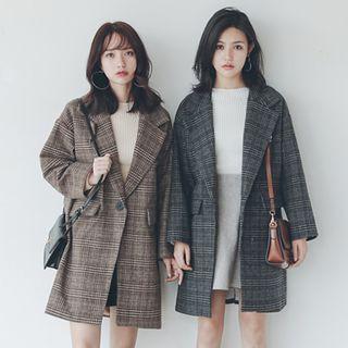 Notch Lapel Single-breasted Plaid Coat