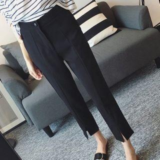 Cropped Slit-hem Tapered Dress Pants