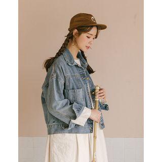 Patch-pocket Loose-fit Denim Jacket Blue - One Size