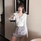 Zip Hoodie / Striped A-line Skirt