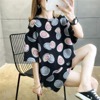 Elbow-sleeve Avocado Print Tunic T-shirt