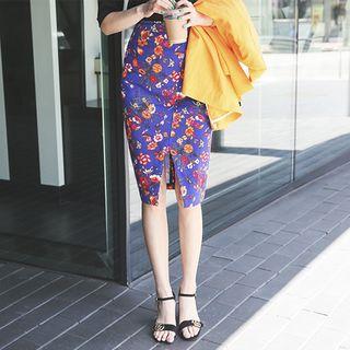 Front-slit Floral Pencil Skirt