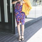 Front-slit Floral Pencil Skirt