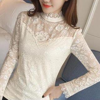 Beaded Long Sleeve Lace Top