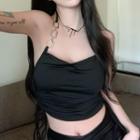 Sleeveless Chain Strap Cropped Halter Top Black - One Size