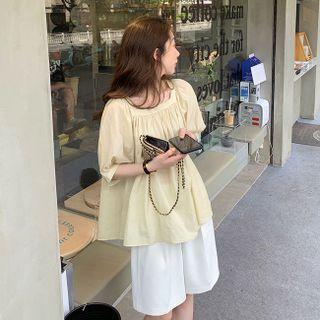 Set: Elbow-sleeve Square-neck Top + Shorts