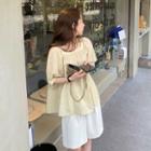 Set: Elbow-sleeve Square-neck Top + Shorts