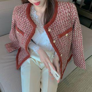 Contrast Trim Button Jacket Red - One Size