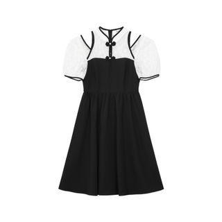 Puff Sleeve Cold Shoulder Qipao Dress