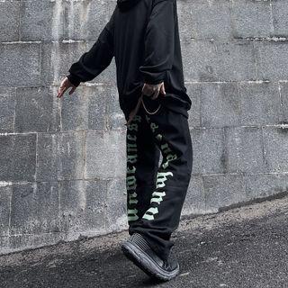 Lettering Print Fleece Lined Pants