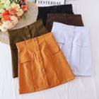 Fake Pocket Faux Leather Skirt