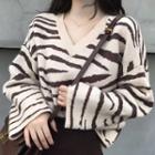 Striped V-neck Flared-sleeve Sweater As Shown In Figure - One Size