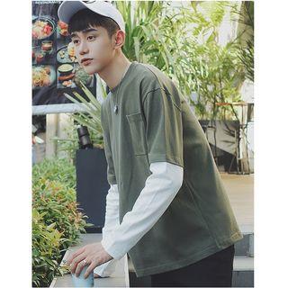 Mock Two-piece Long-sleeve Two-tone T-shirt