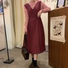 Long-sleeve Floral Print Top / Sleeveless Midi Dress
