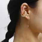 Set: Rhinestone Ear Cuff + Threader Earring 1 Pair - 0325 - Gold - One Size